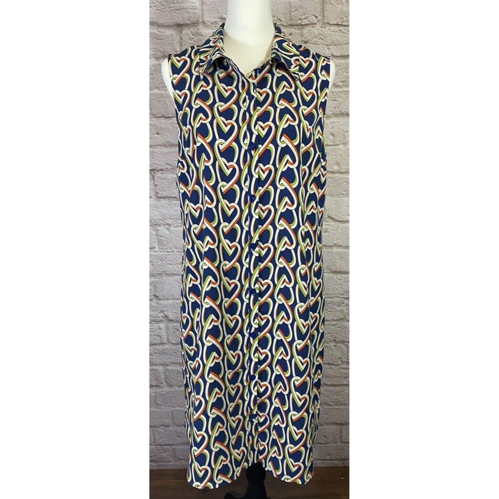 Cabi 5370 Shirt Dress Medium Amour Heart Chain Navy Blue Lined‎ Never Worn 9023